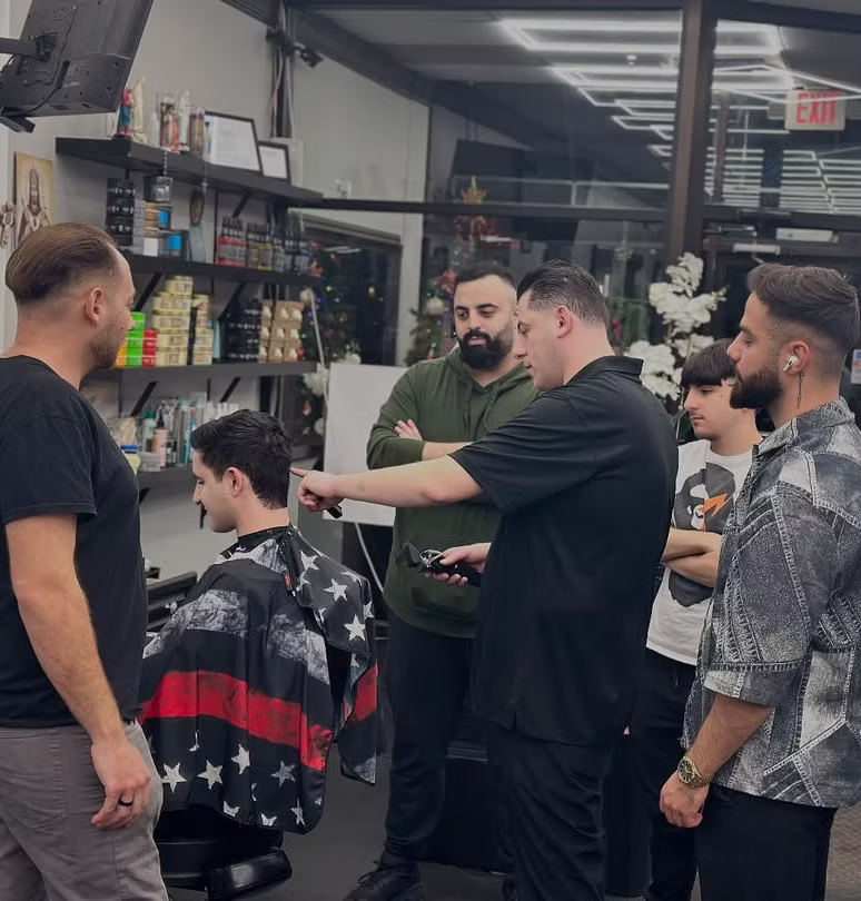 Hands-on training floor at Sean's Barber School in West Bloomfield